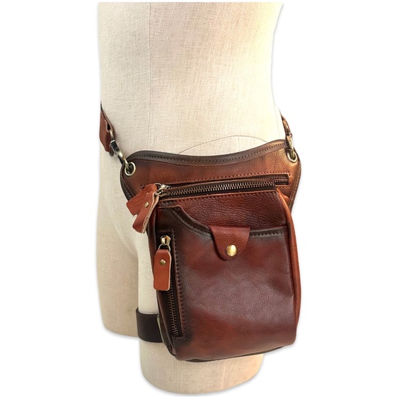 Genuine Leather Tactical Leg Bag Pouch Messenger Hip Bumbag Waist Pack NWOT - Picture 3 of 13